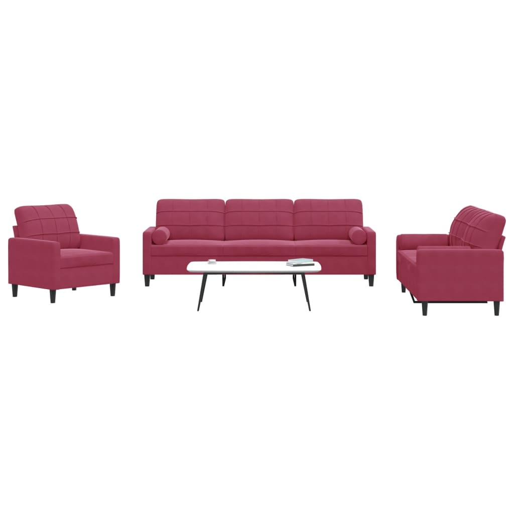 Ensemble de canapés 3 pcs avec coussins et traversins velours