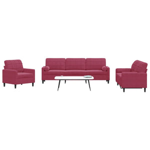 Ensemble de canapés 3 pcs avec coussins et traversins velours