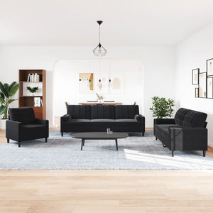 Ensemble de canapés 3pcs et coussins et traversins noir velours