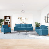 Ensemble de canapés 3pcs et coussins et traversins bleu velours