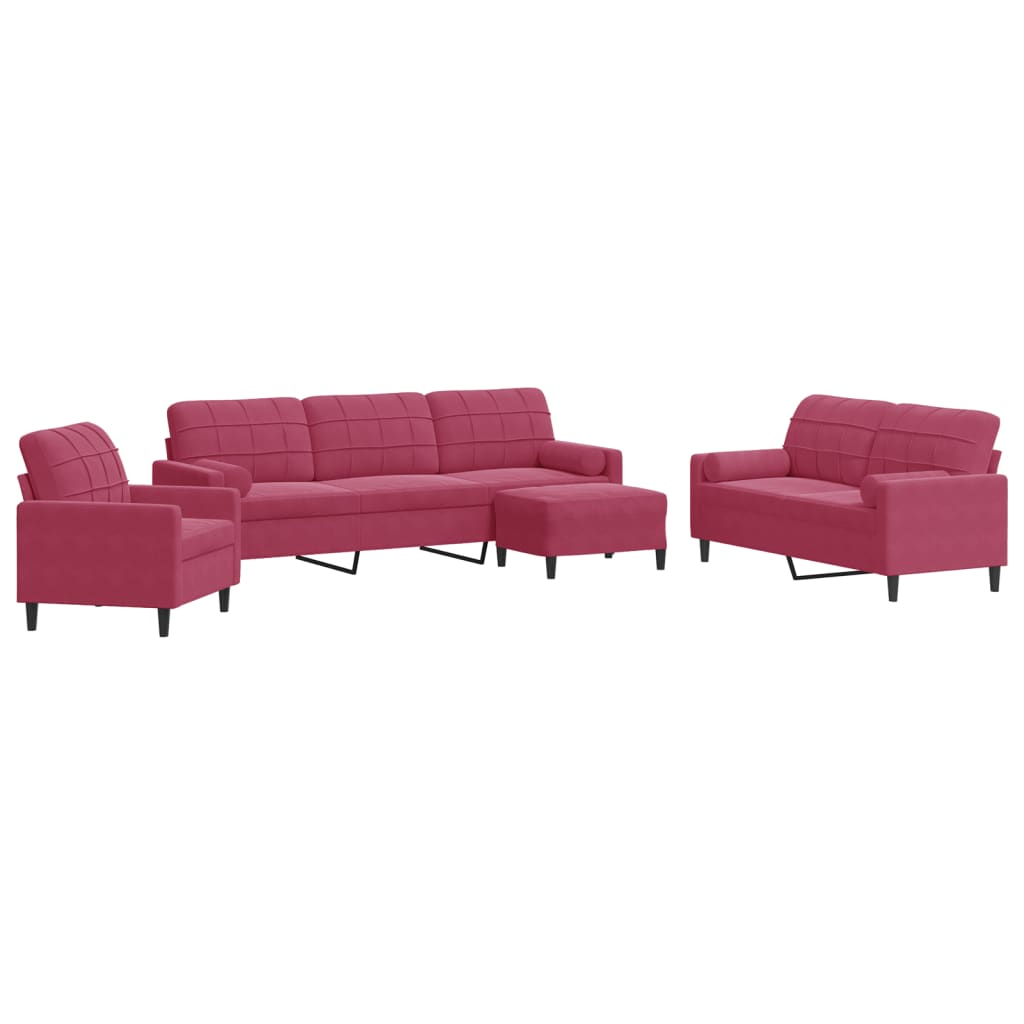 Ensemble de canapés 4 pcs avec coussins et traversins velours