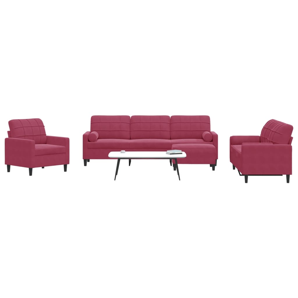 Ensemble de canapés 4 pcs avec coussins et traversins velours