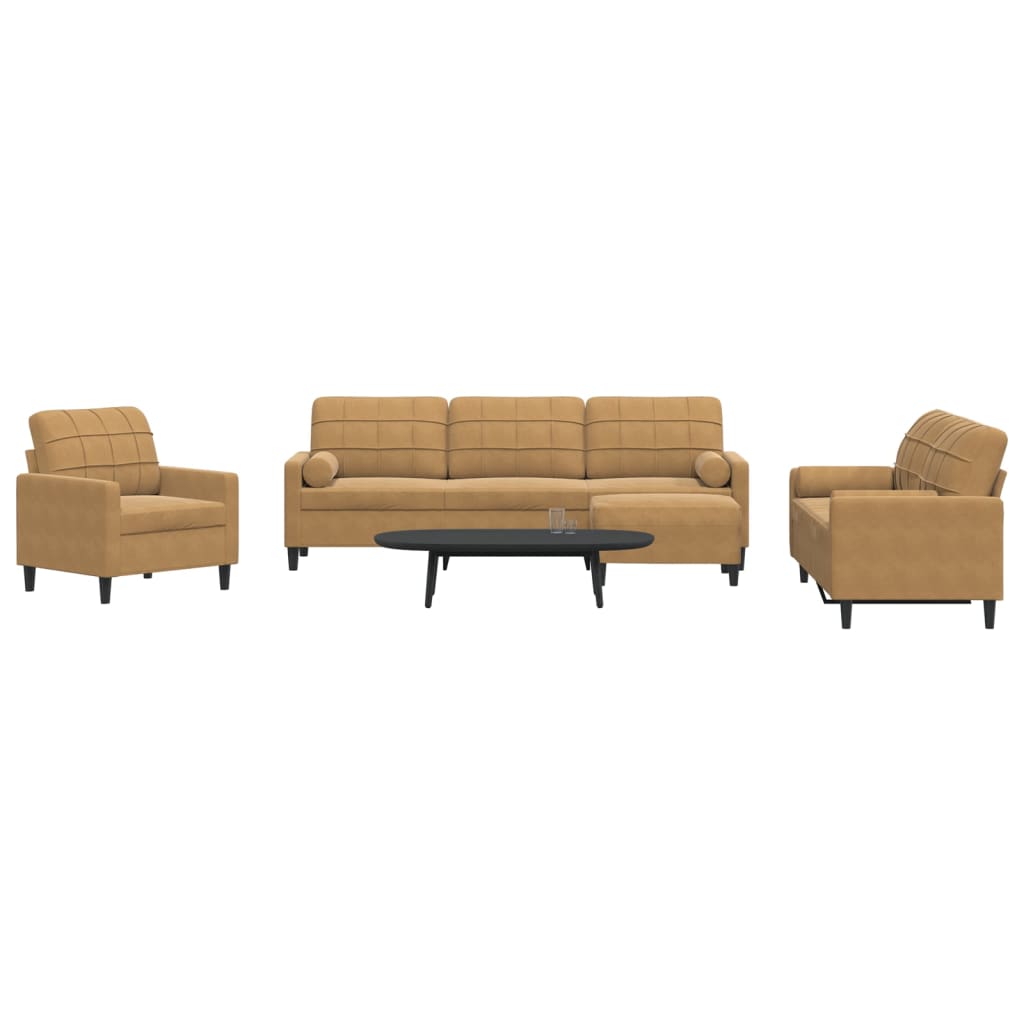 Ensemble de canapés 4 pcs avec coussins et traversins velours