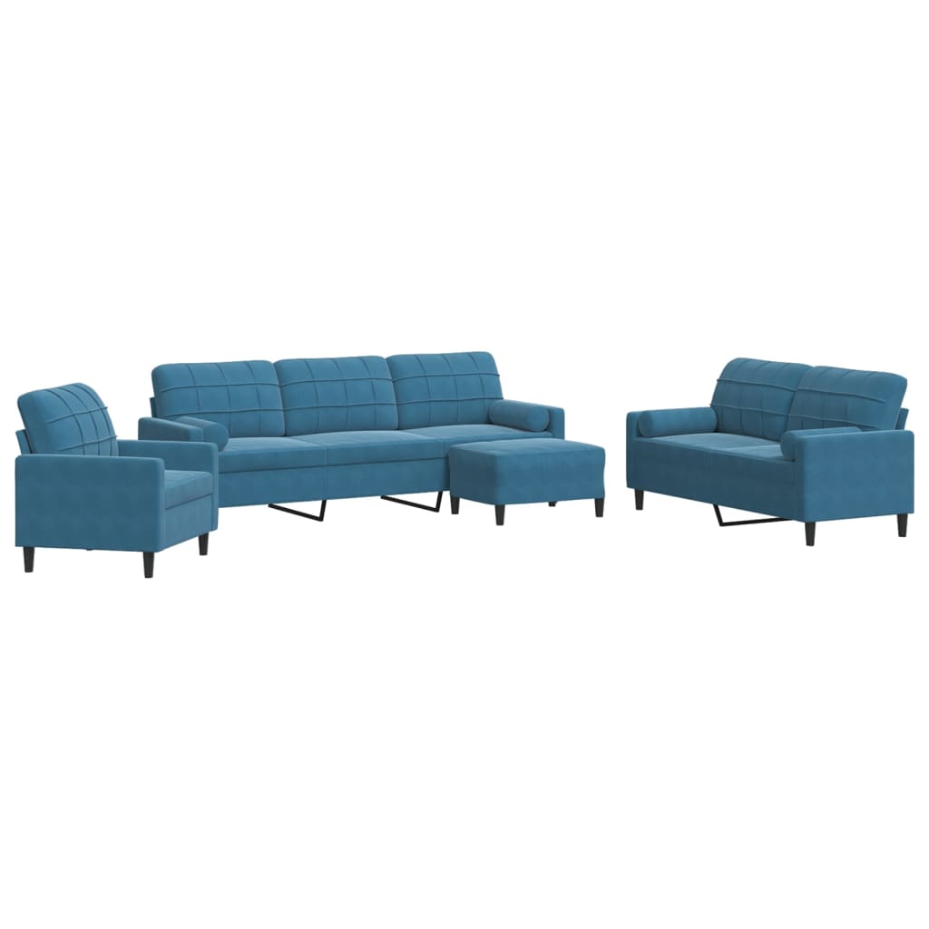 Ensemble de canapés 4pcs et coussins et traversins bleu velours