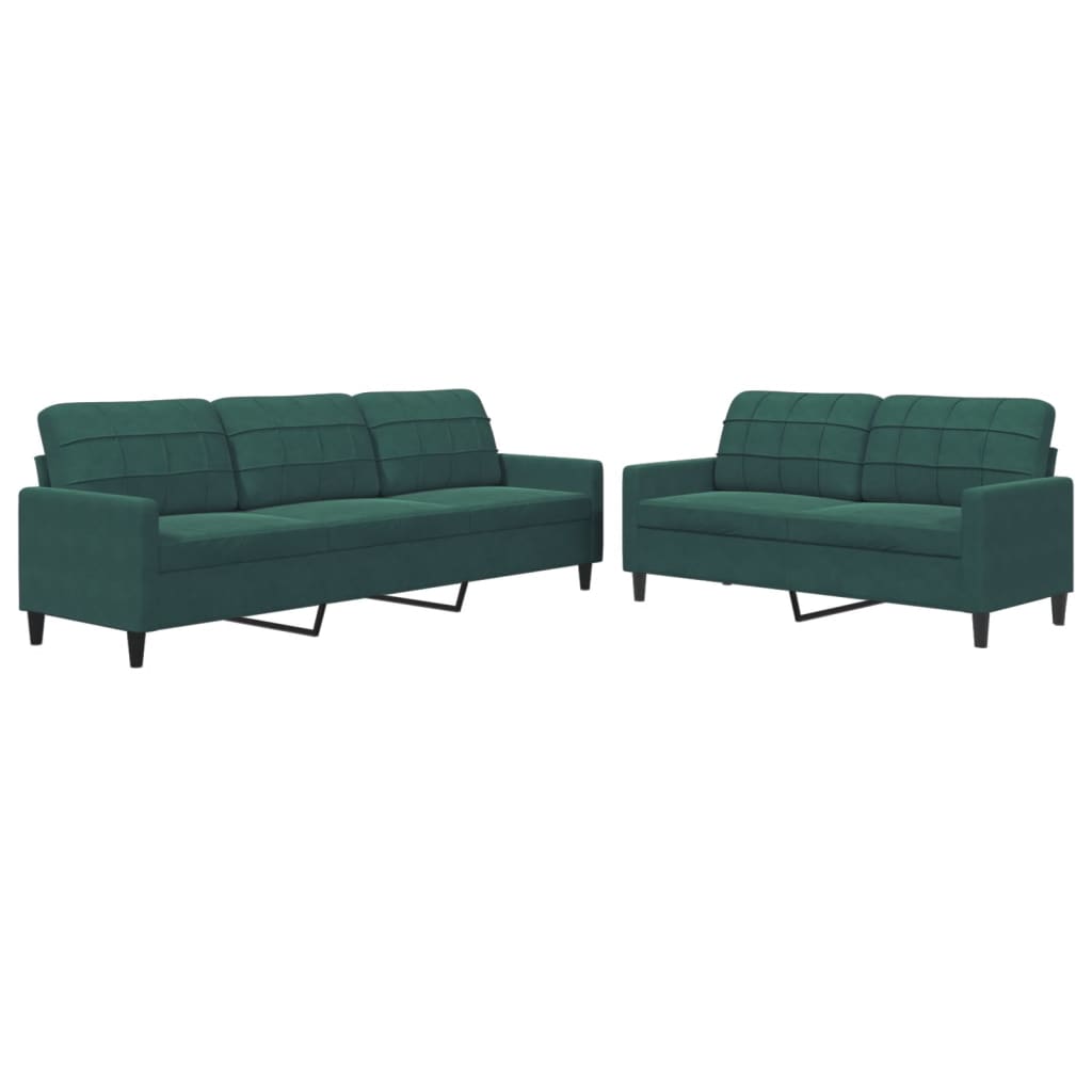 Ensemble de canapés 2 pcs avec coussins Vert foncé Velours