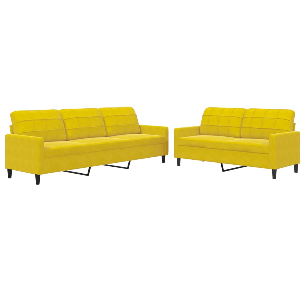 Ensemble de canapés 2 pcs avec coussins Jaune Velours