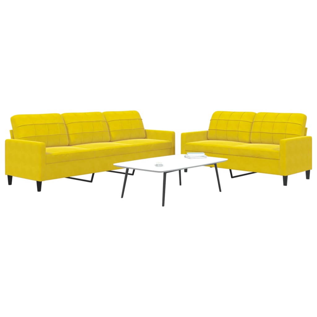 Ensemble de canapés 2 pcs avec coussins Jaune Velours