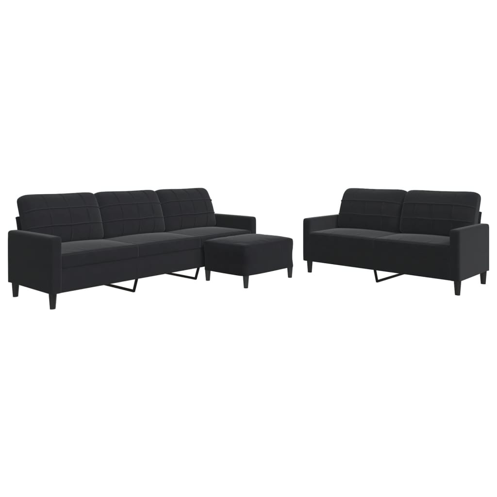 Ensemble de canapés 3 pcs avec coussins Noir Velours