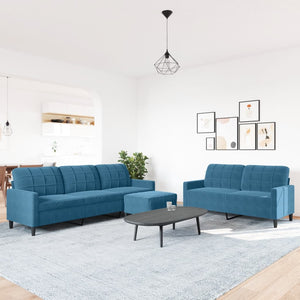 Ensemble de canapés 3 pcs avec coussins Bleu Velours