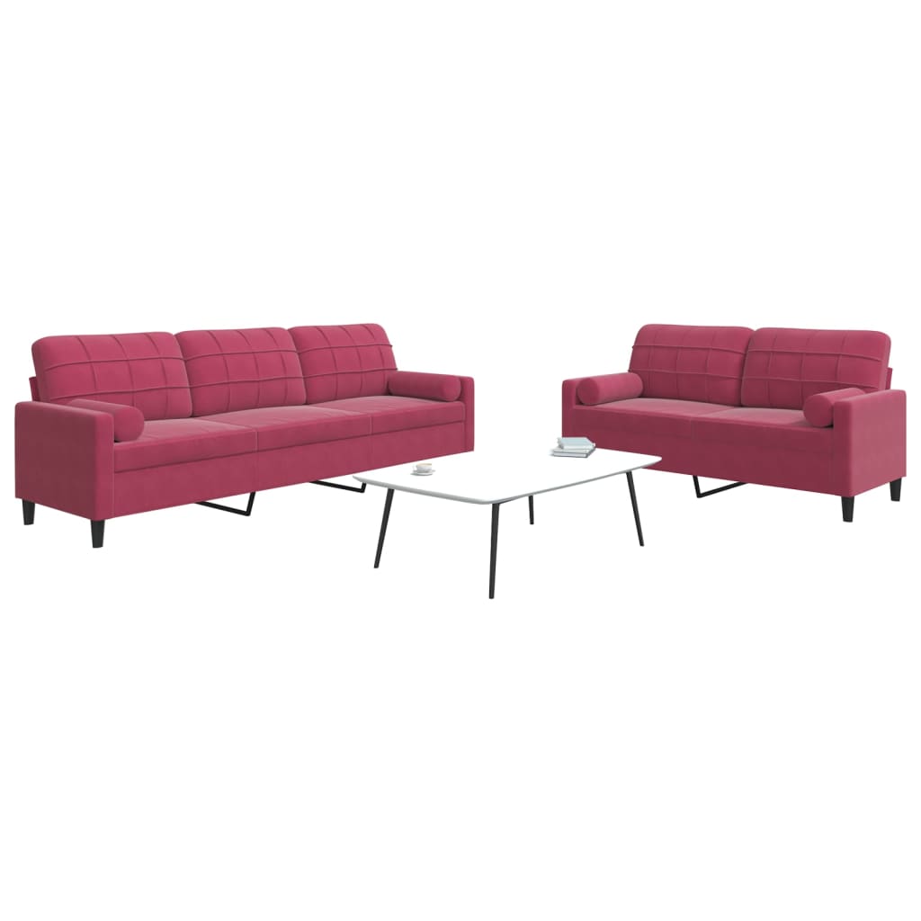 Ensemble de canapés 2 pcs avec coussins et traversins velours