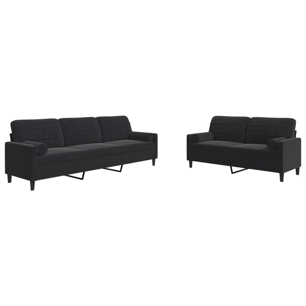 Ensemble de canapés 2pcs et coussins et traversins noir velours