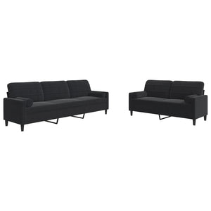 Ensemble de canapés 2pcs et coussins et traversins noir velours