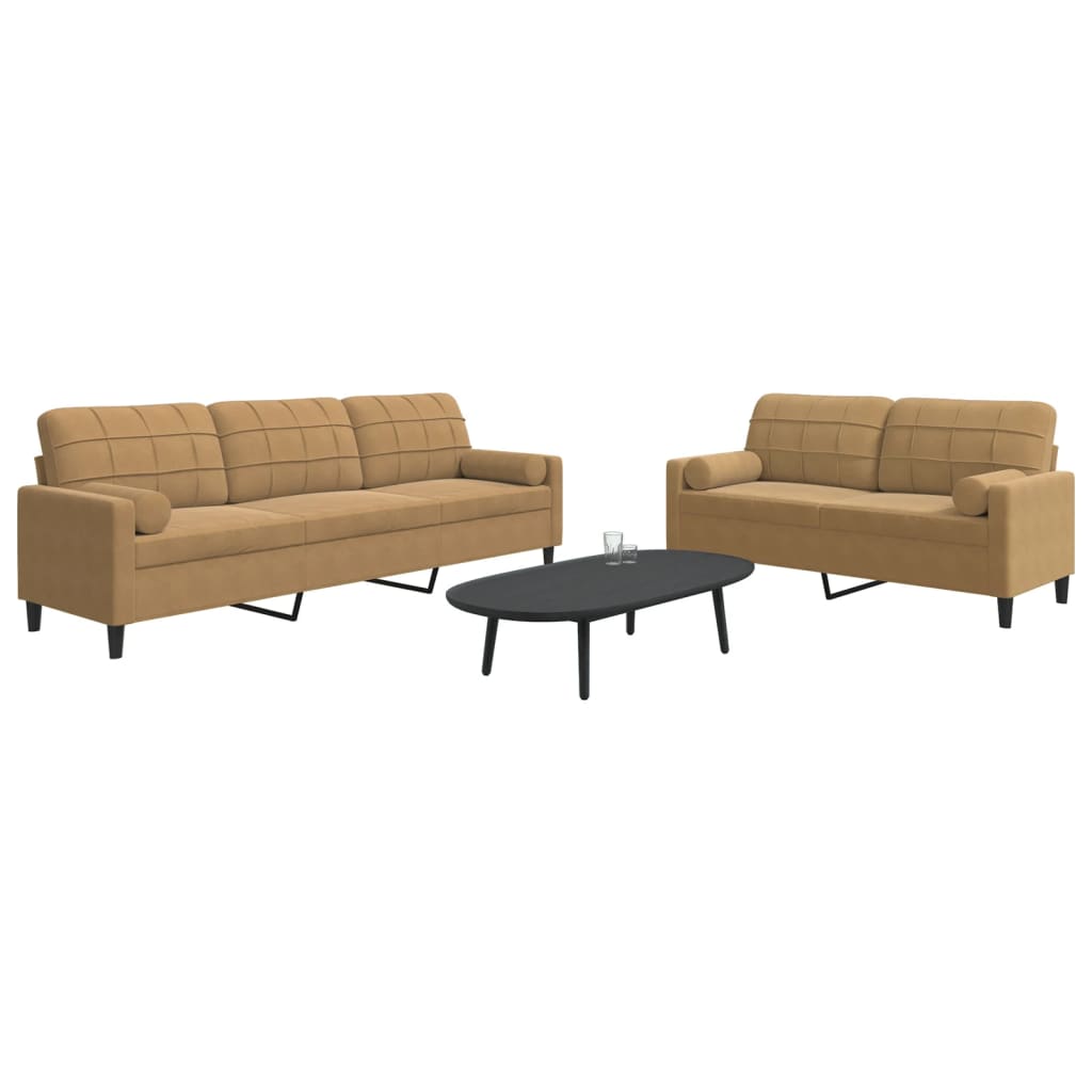 Ensemble de canapés 2 pcs avec coussins et traversins velours