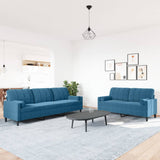 Ensemble de canapés 2pcs et coussins et traversins bleu velours