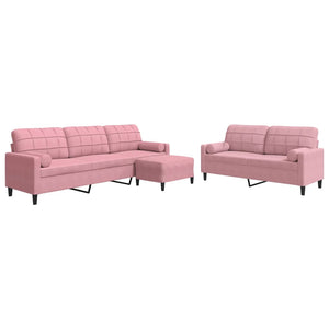 Ensemble de canapés 3pcs et coussins et traversins rose velours