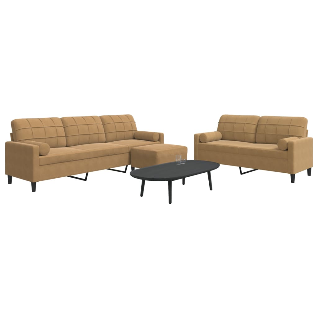 Ensemble de canapés 3 pcs avec coussins et traversins velours