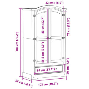 Garde-robe Corona blanc 102x52x186 cm bois de pin massif
