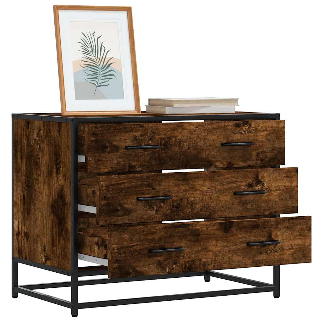 Commode chêne fumé 70x41x56 cm bois d'ingénierie