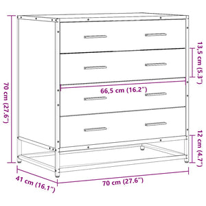Commode chêne fumé 70x41x70 cm bois d'ingénierie