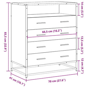 Commode chêne fumé 70x41x83,5 cm bois d'ingénierie