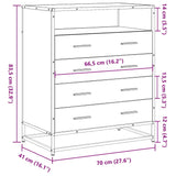 Commode chêne fumé 70x41x83,5 cm bois d'ingénierie