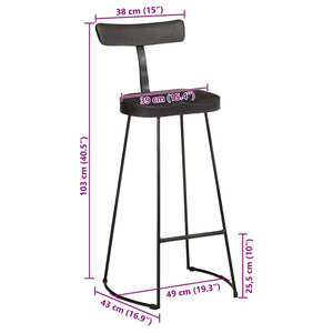 Tabourets de bar lot de 2 noir 49x43x103cm bois manguier massif