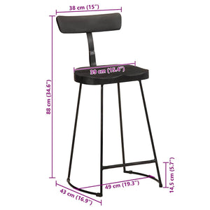 Tabourets de bar lot de 2 noir 49x43x88 cm bois manguier massif