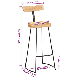Tabourets de bar lot de 2 49x43x103 cm bois de manguier massif