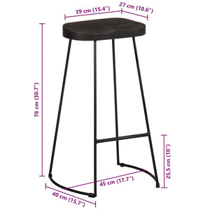 Tabourets de bar lot de 2 noir 45x40x78 cm bois manguier massif