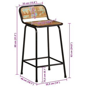 Tabourets de bar lot de 2 46x35,5x80cm bois massif récupération