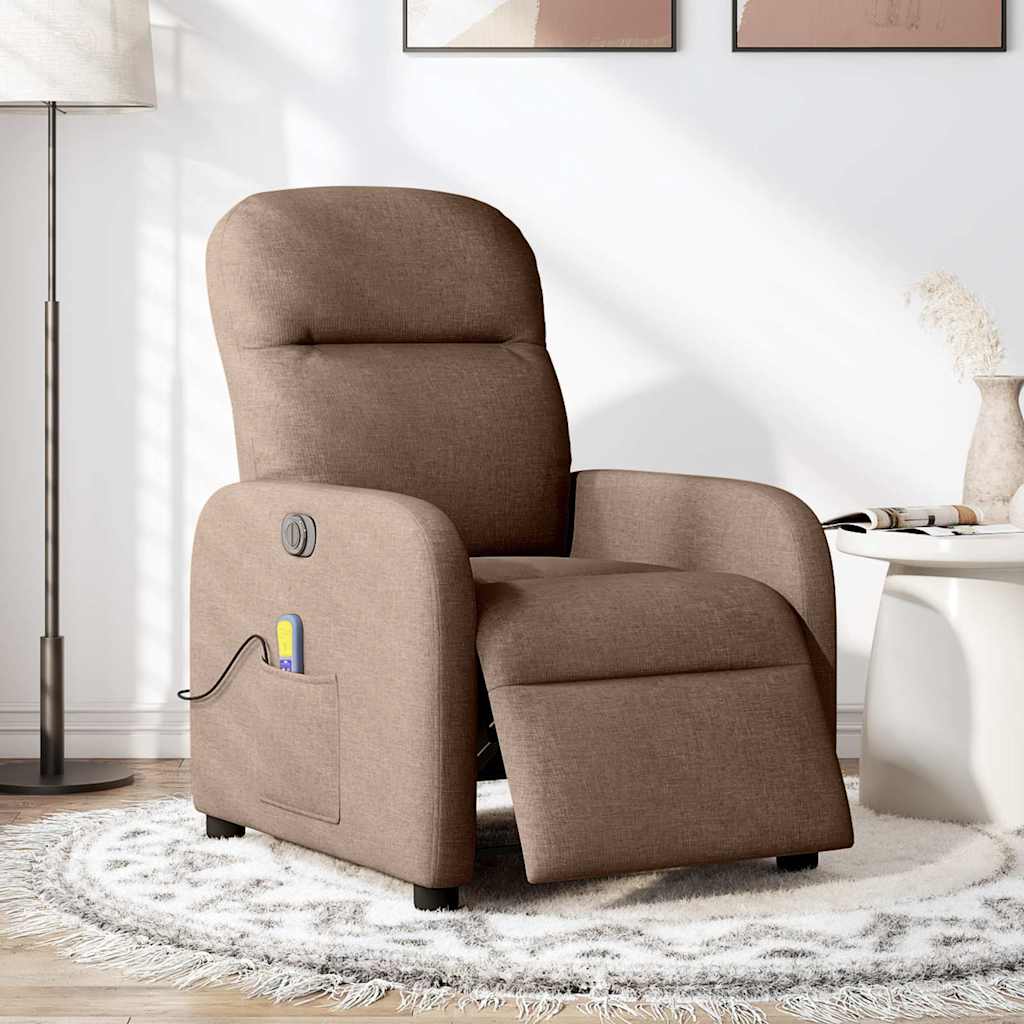 Fauteuil inclinable de massage électrique marron tissu