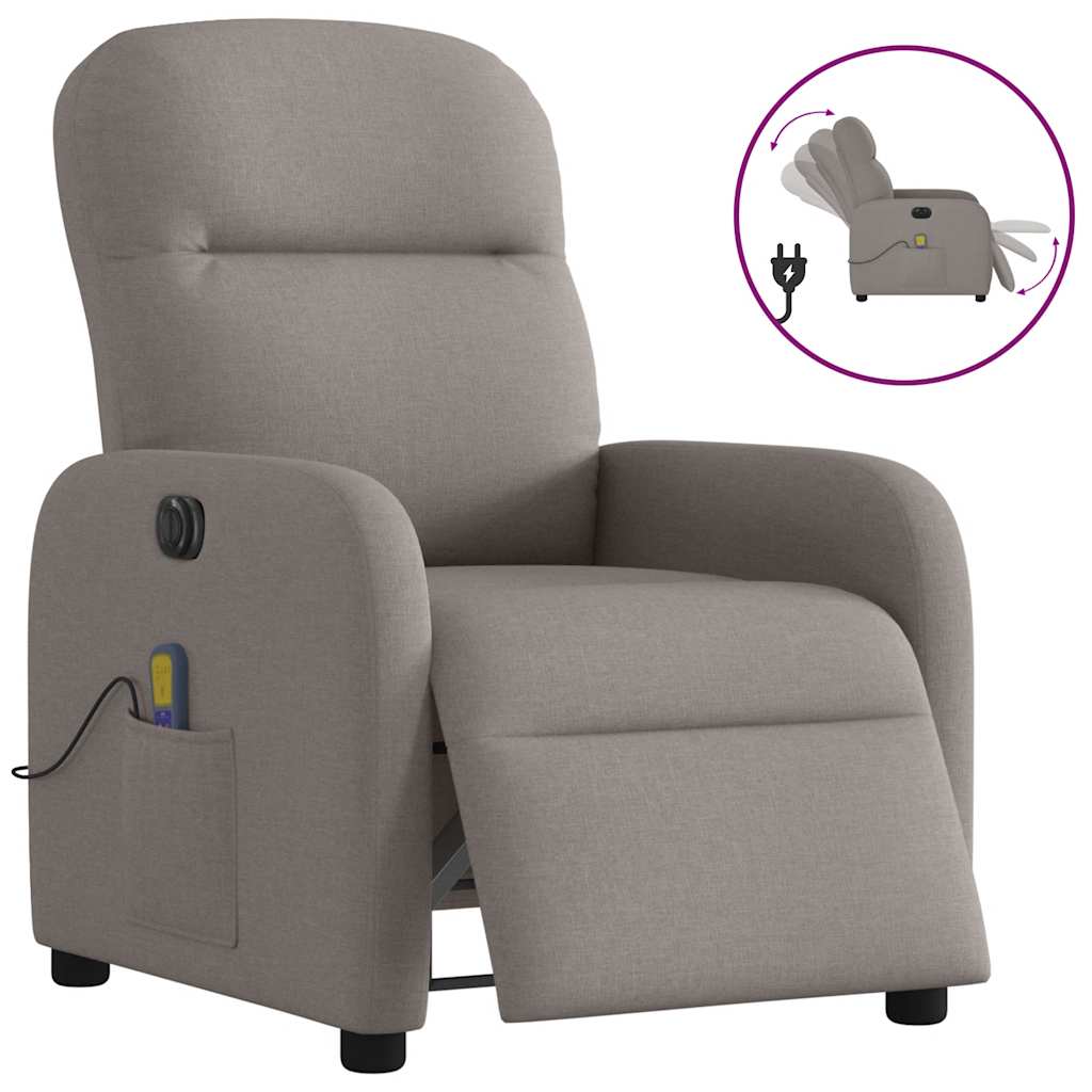 Fauteuil de massage inclinable électrique Taupe Tissu
