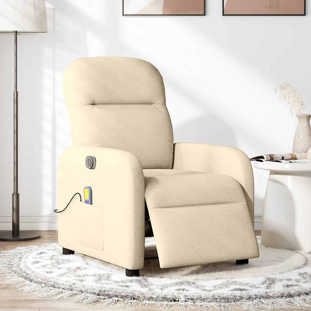 Fauteuil inclinable de massage électrique crème tissu