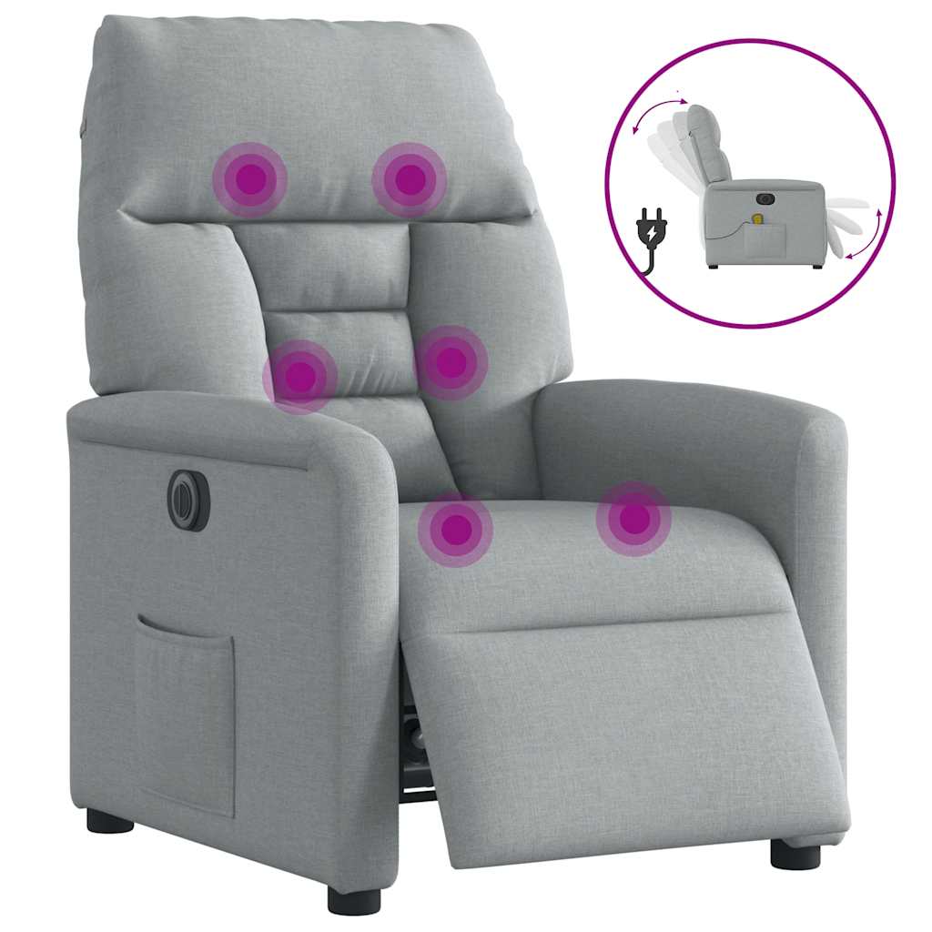 Fauteuil de massage inclinable électrique gris clair tissu