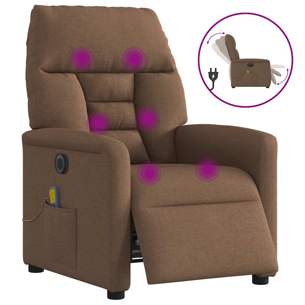 Fauteuil inclinable de massage électrique marron tissu