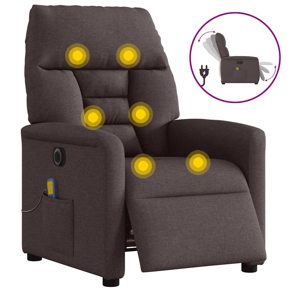 Fauteuil de massage inclinable électrique Marron foncé Tissu