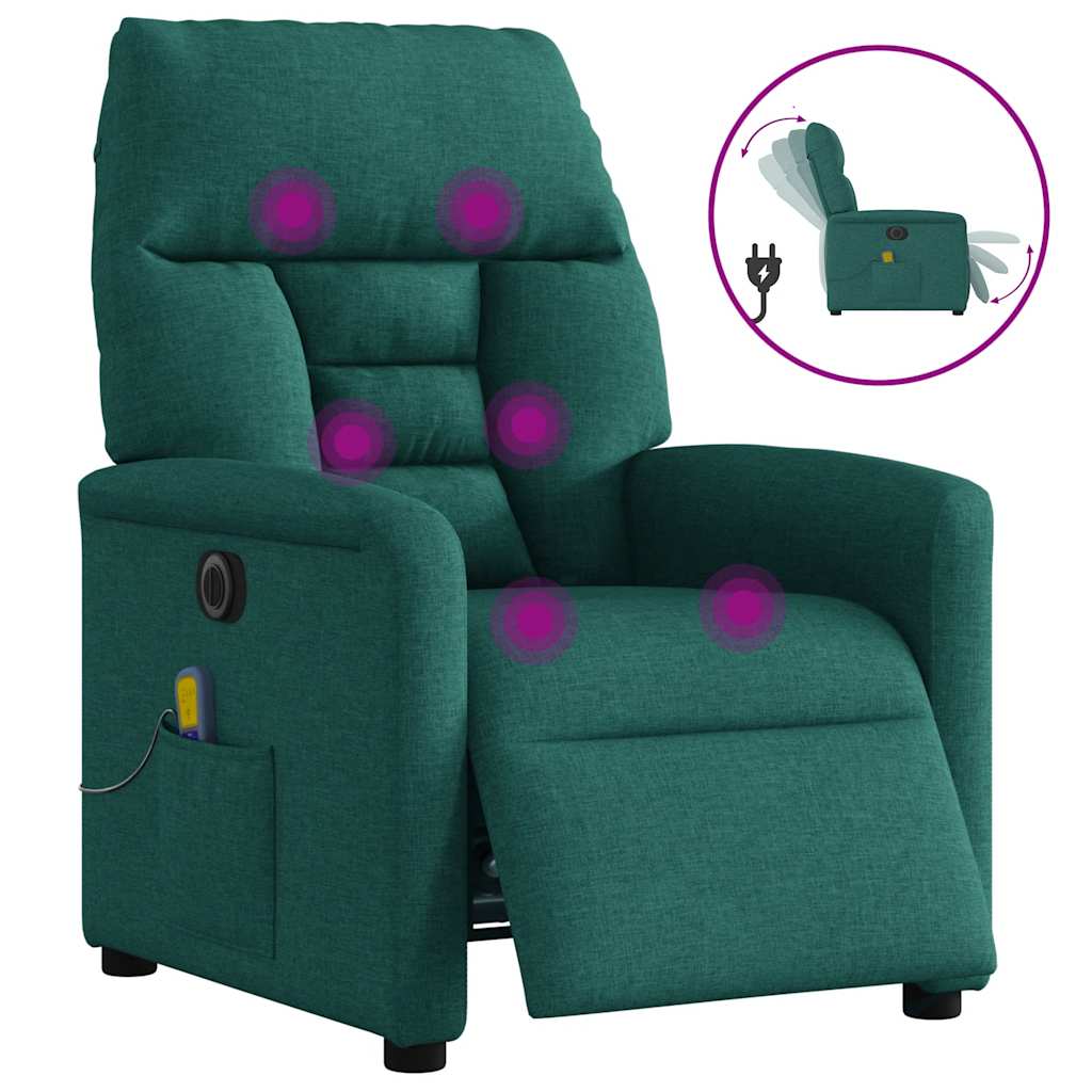 Fauteuil de massage inclinable électrique Vert foncé Tissu