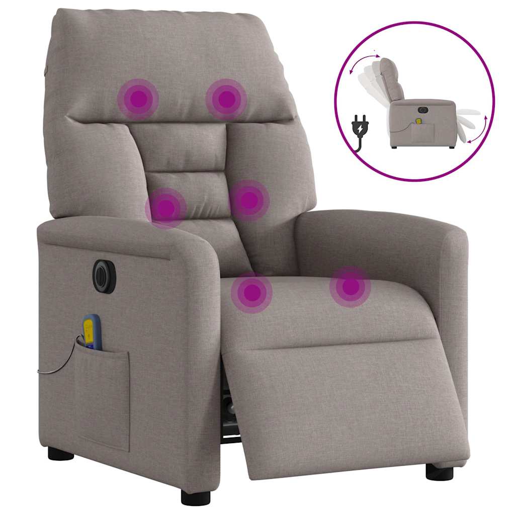 Fauteuil de massage inclinable électrique Taupe Tissu
