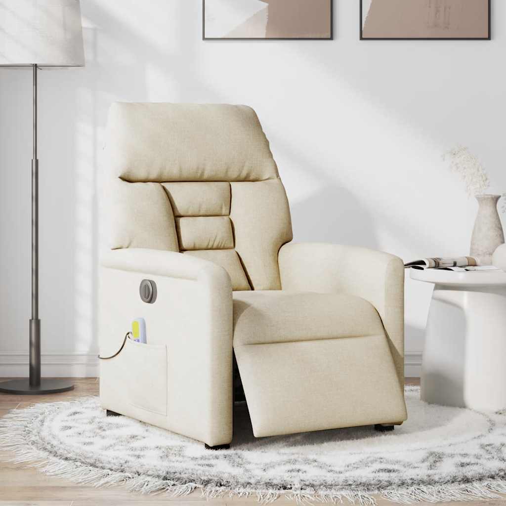 Fauteuil inclinable de massage électrique crème tissu