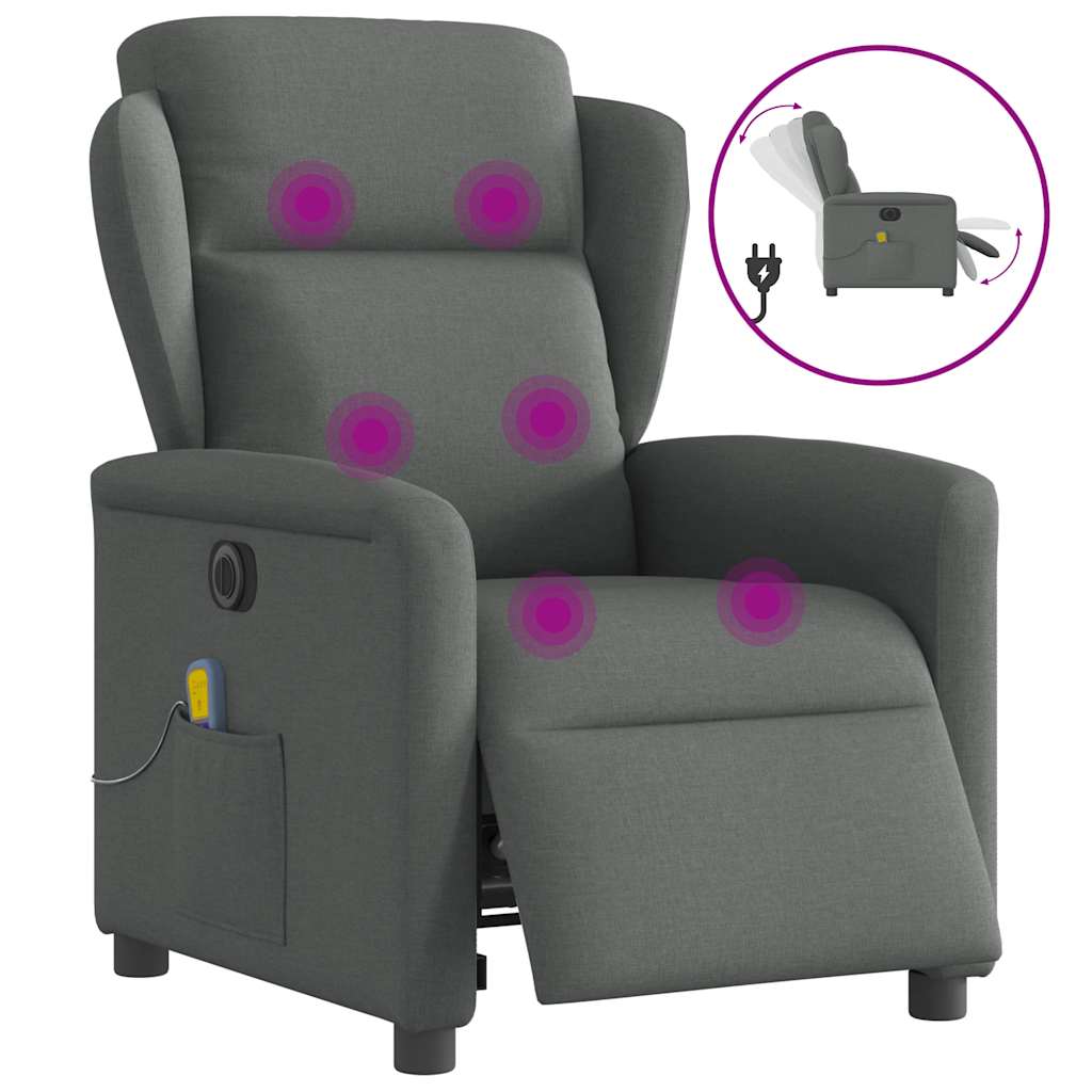Fauteuil inclinable de massage électrique gris foncé tissu