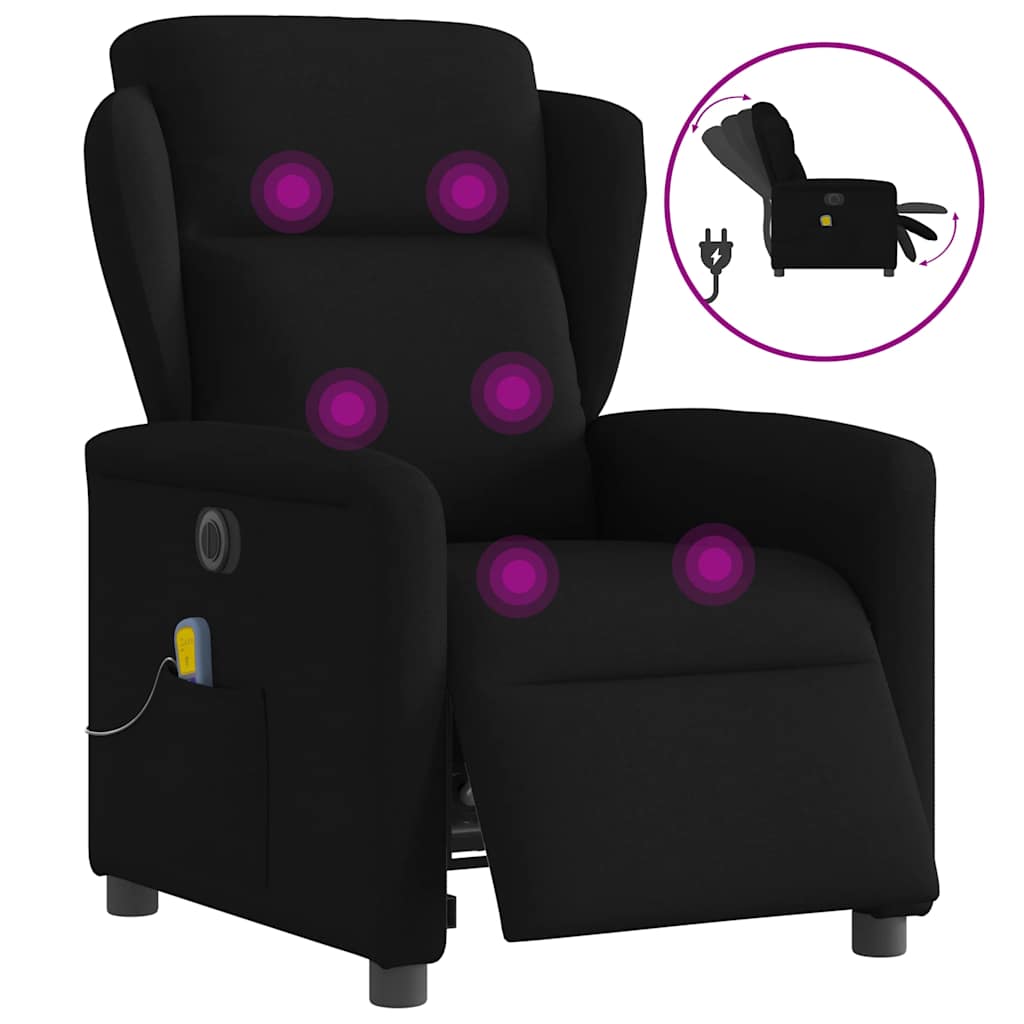Fauteuil de massage inclinable électrique Noir Tissu