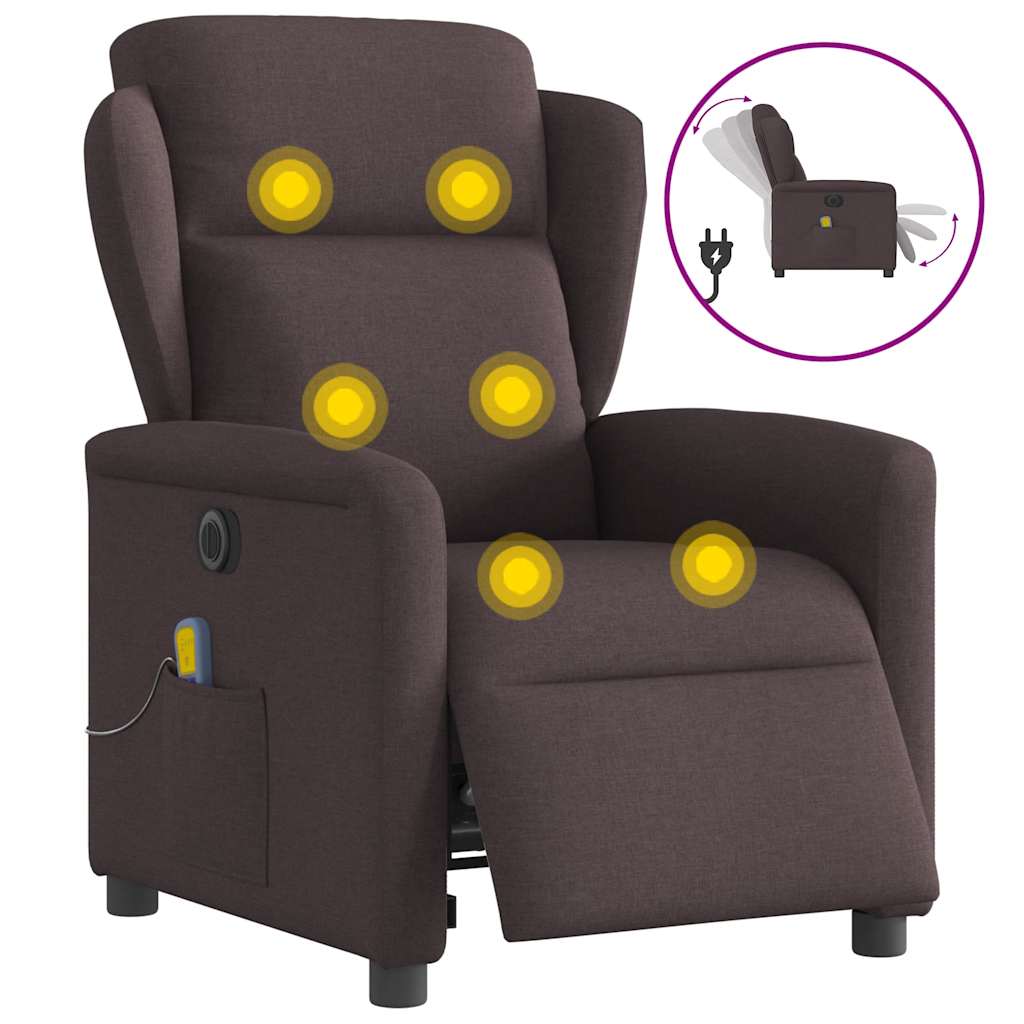 Fauteuil de massage inclinable électrique Marron foncé Tissu