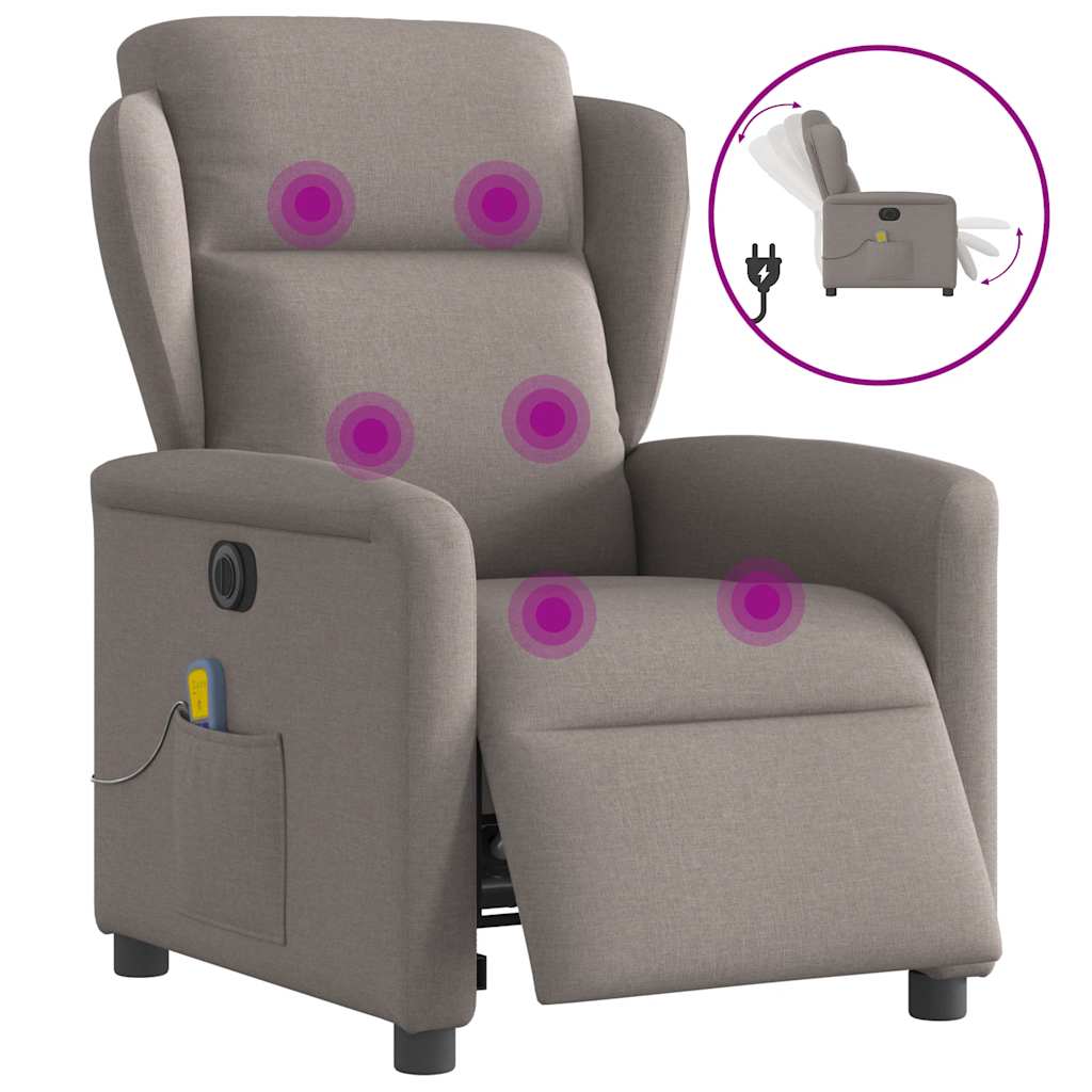 Fauteuil de massage inclinable électrique Taupe Tissu