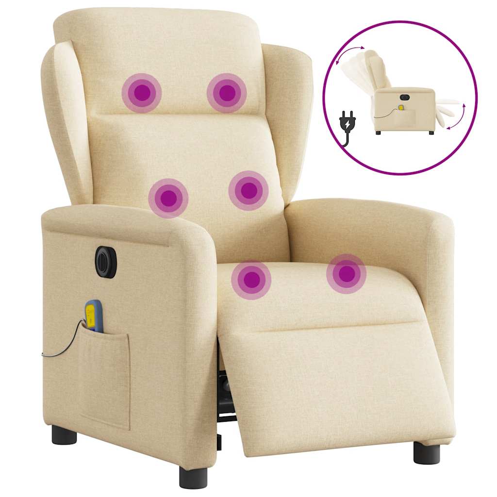 Fauteuil inclinable de massage électrique crème tissu