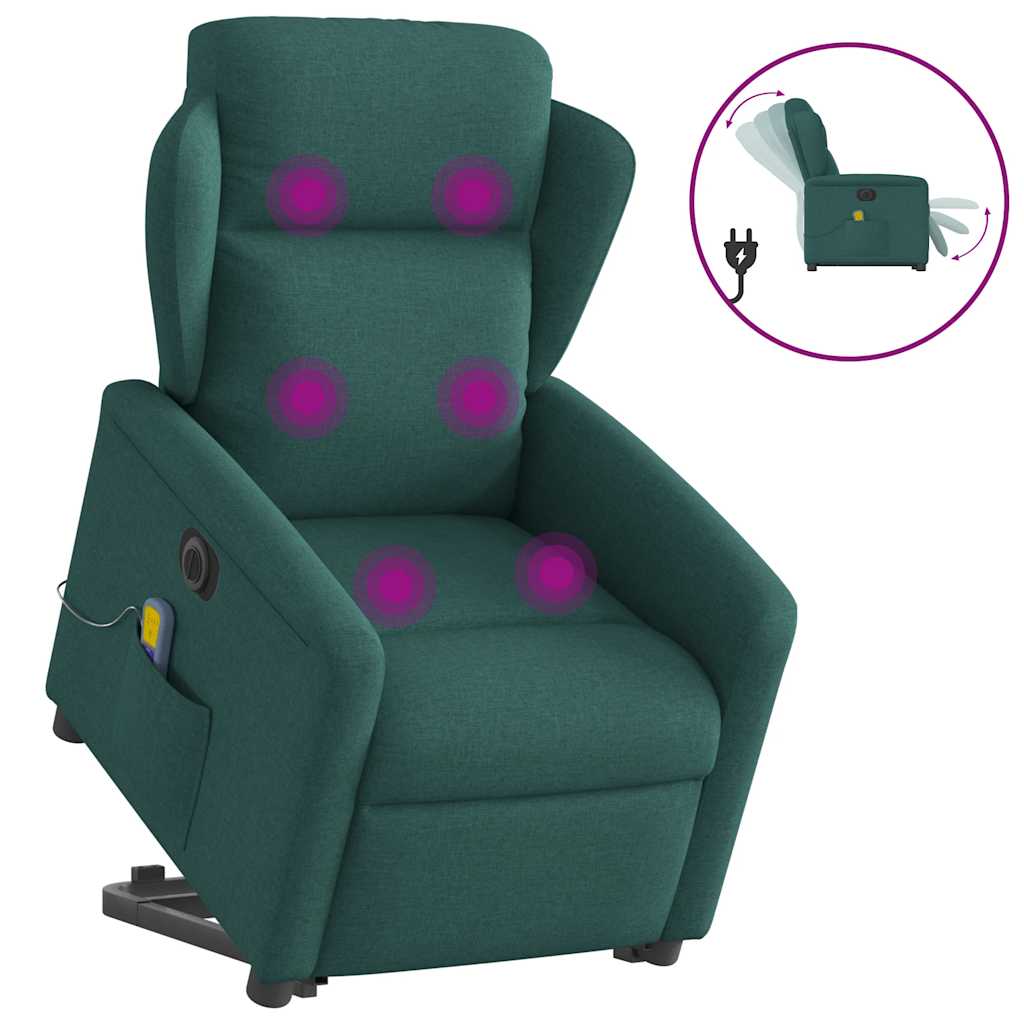 Fauteuil inclinable de massage électrique Vert foncé Tissu