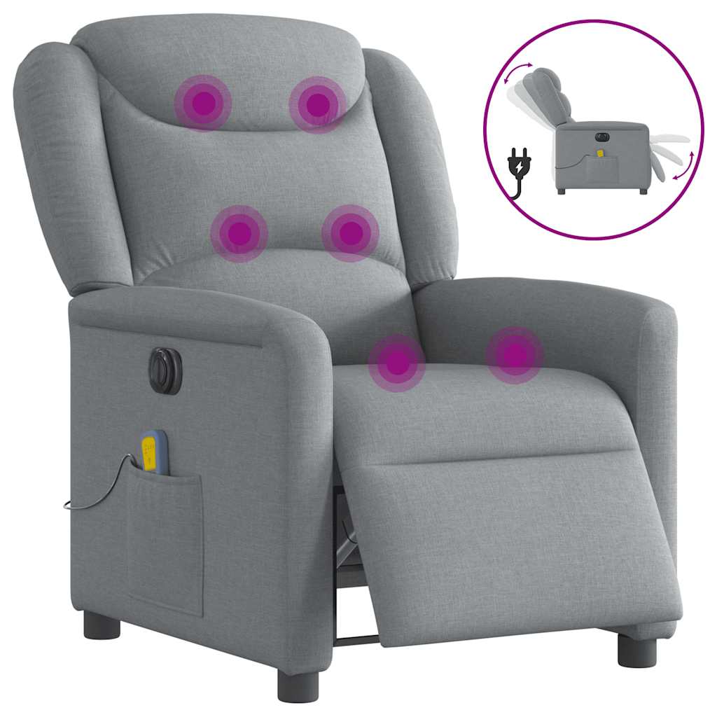 Fauteuil de massage inclinable électrique gris clair tissu