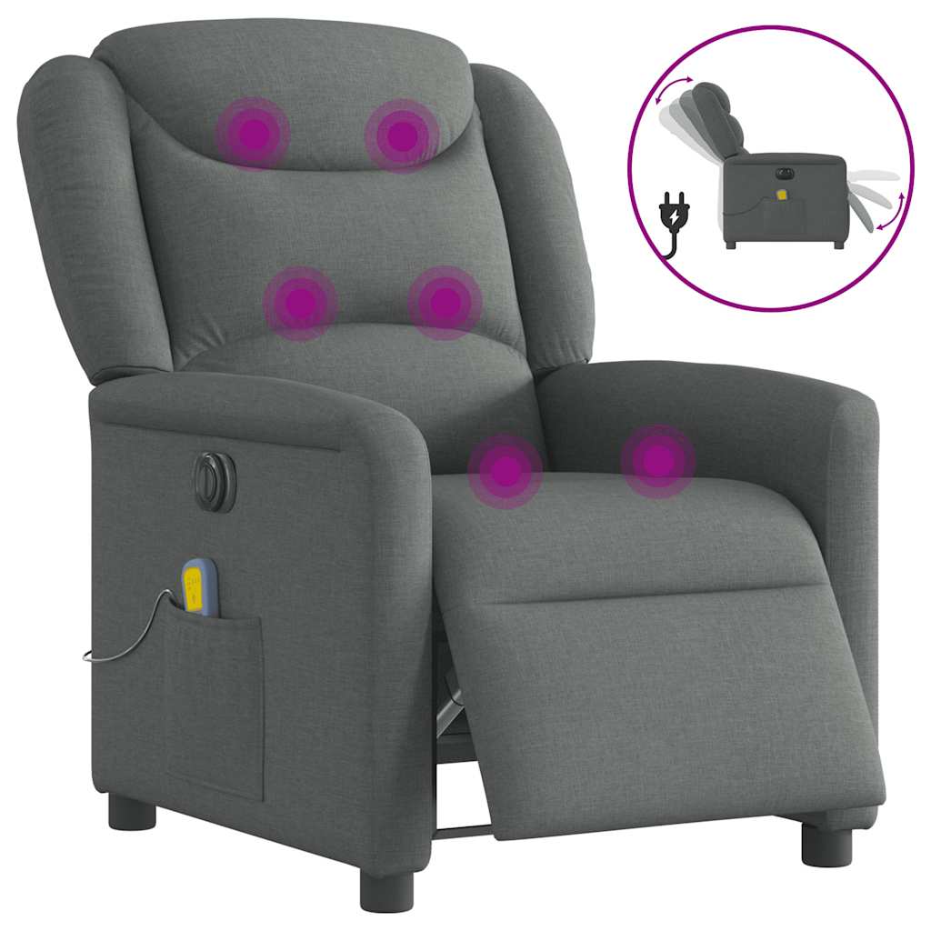 Fauteuil inclinable de massage électrique gris foncé tissu