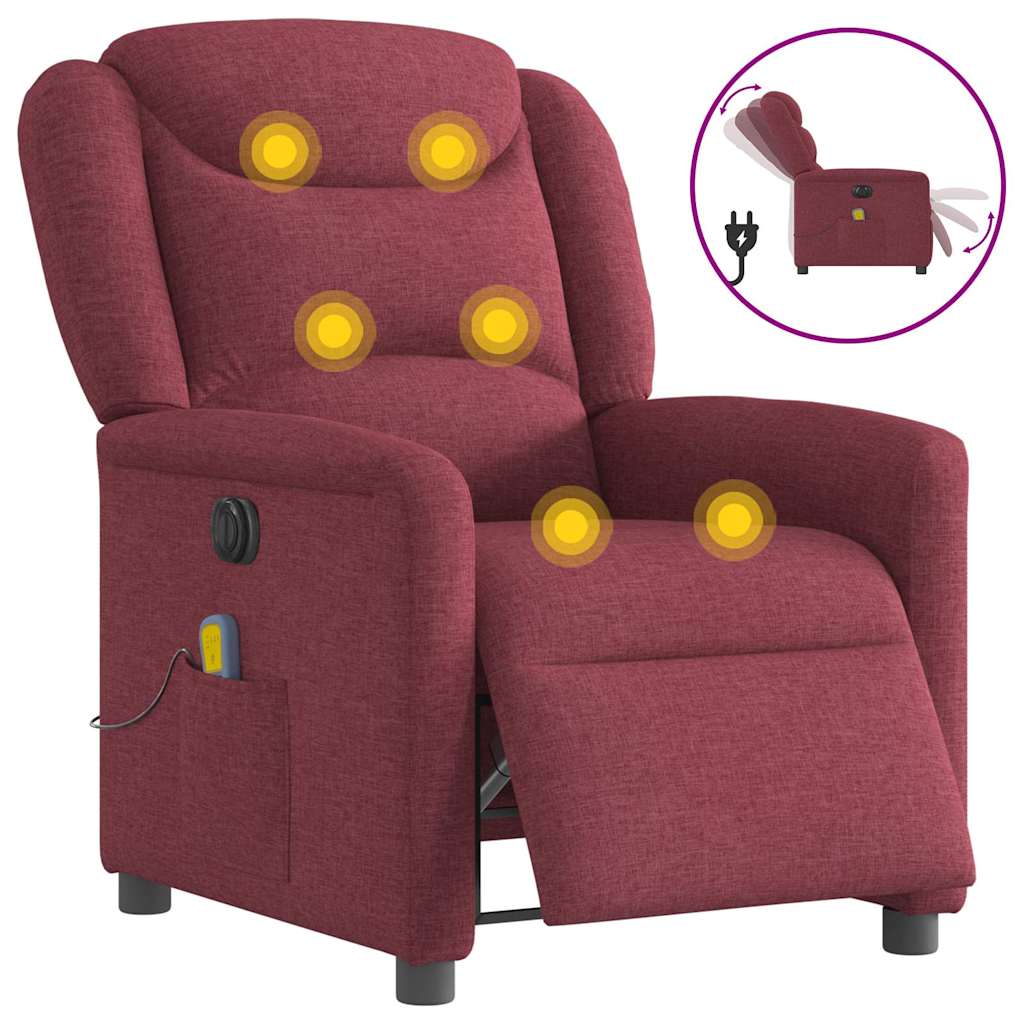 Fauteuil de massage inclinable électrique Rouge bordeaux Tissu