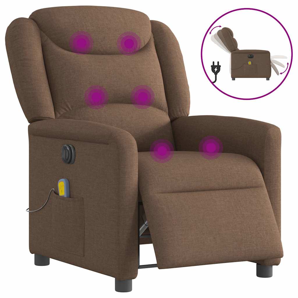 Fauteuil inclinable de massage électrique marron tissu