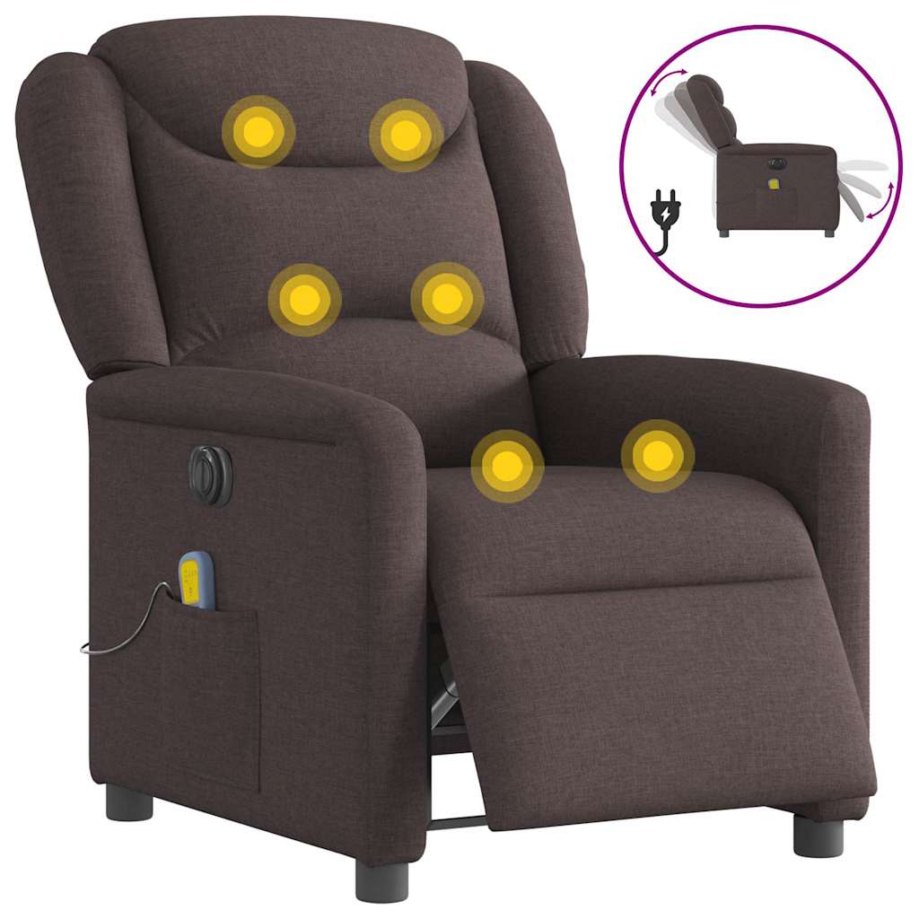 Fauteuil de massage inclinable électrique Marron foncé Tissu